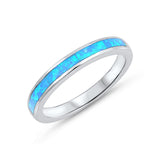 3mm Half Eternity Band Ring Lab Created Opal 925 Sterling Silver Choose Color - Blue Apple Jewelry