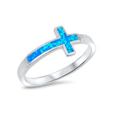 Sideways Cross Ring Lab Created Opal 925 Sterling Silver Choose Color - Blue Apple Jewelry