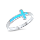 Sideways Cross Ring Lab Created Opal 925 Sterling Silver Choose Color - Blue Apple Jewelry
