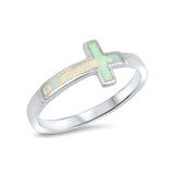 Sideways Cross Ring Lab Created Opal 925 Sterling Silver Choose Color - Blue Apple Jewelry