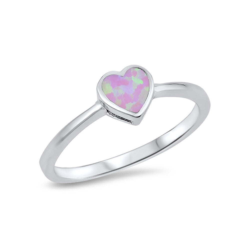 Solitaire Heart Promise Ring Lab Created Opal 925 Sterling Silver Choose Color - Blue Apple Jewelry
