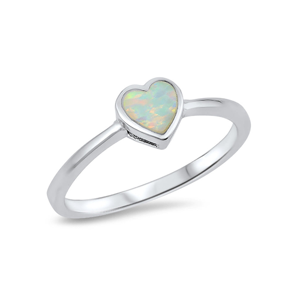 Solitaire Heart Promise Ring Lab Created Opal 925 Sterling Silver Choose Color - Blue Apple Jewelry