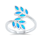 Trendy Fashion Leaf Ring Lab Created Opal 925 Sterling Silver Leaves Choose Color - Blue Apple Jewelry