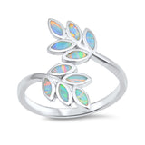 Trendy Fashion Leaf Ring Lab Created Opal 925 Sterling Silver Leaves Choose Color