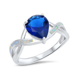 Teardrop Fashion Ring Pear Simulated Blue Sapphire Infinity Shank Lab Created White Opal 925 Sterling Silver