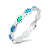 2mm Full Eternity Stackable Band Ring Lab Created Light Blue Opal 925 Sterling Silver - Blue Apple Jewelry