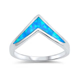 Chevron Midi V Ring Band Lab Created Opal 925 Sterling Silver Choose Color - Blue Apple Jewelry