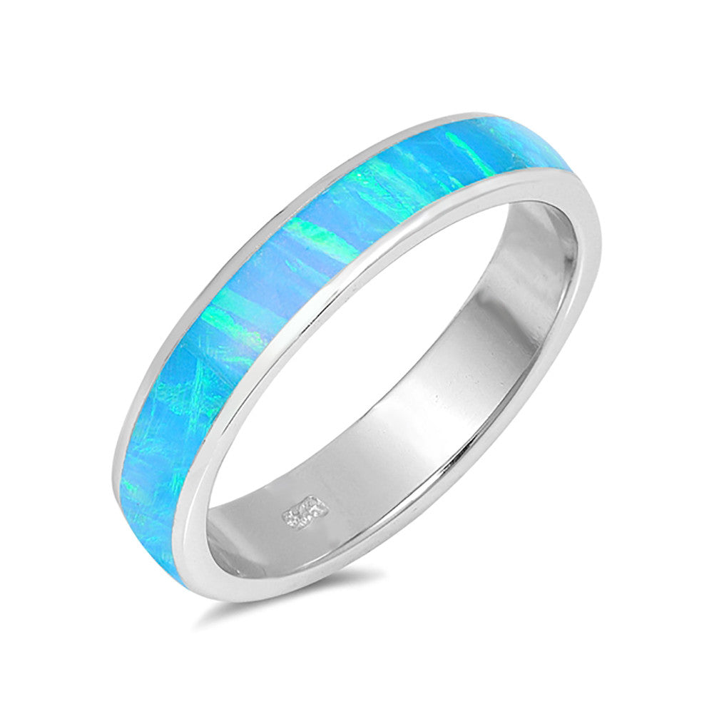 5mm Full Eternity Stackable Unisex Wedding Band Ring 925 Sterling Silver Lab Created Opal Choose Color - Blue Apple Jewelry