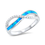 Crisscross Infinity Ring 925 Sterling Silver Lab Created Opal Round Simulated CZ Choose Color - Blue Apple Jewelry