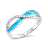 Crisscross Infinity Ring 925 Sterling Silver Lab Created Opal Round Simulated CZ
