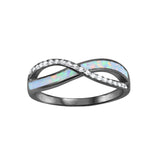 Crisscross Infinity Ring Lab Created Opal Round Simulated CZ 925 Sterling Silver