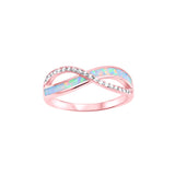 Crisscross Infinity Ring Lab Created Opal Round Simulated CZ 925 Sterling Silver