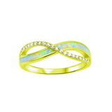 Crisscross Infinity Ring Lab Created Opal Round Simulated CZ 925 Sterling Silver