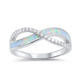 Crisscross Infinity Ring 925 Sterling Silver Lab Created Opal Round Simulated CZ Choose Color - Blue Apple Jewelry