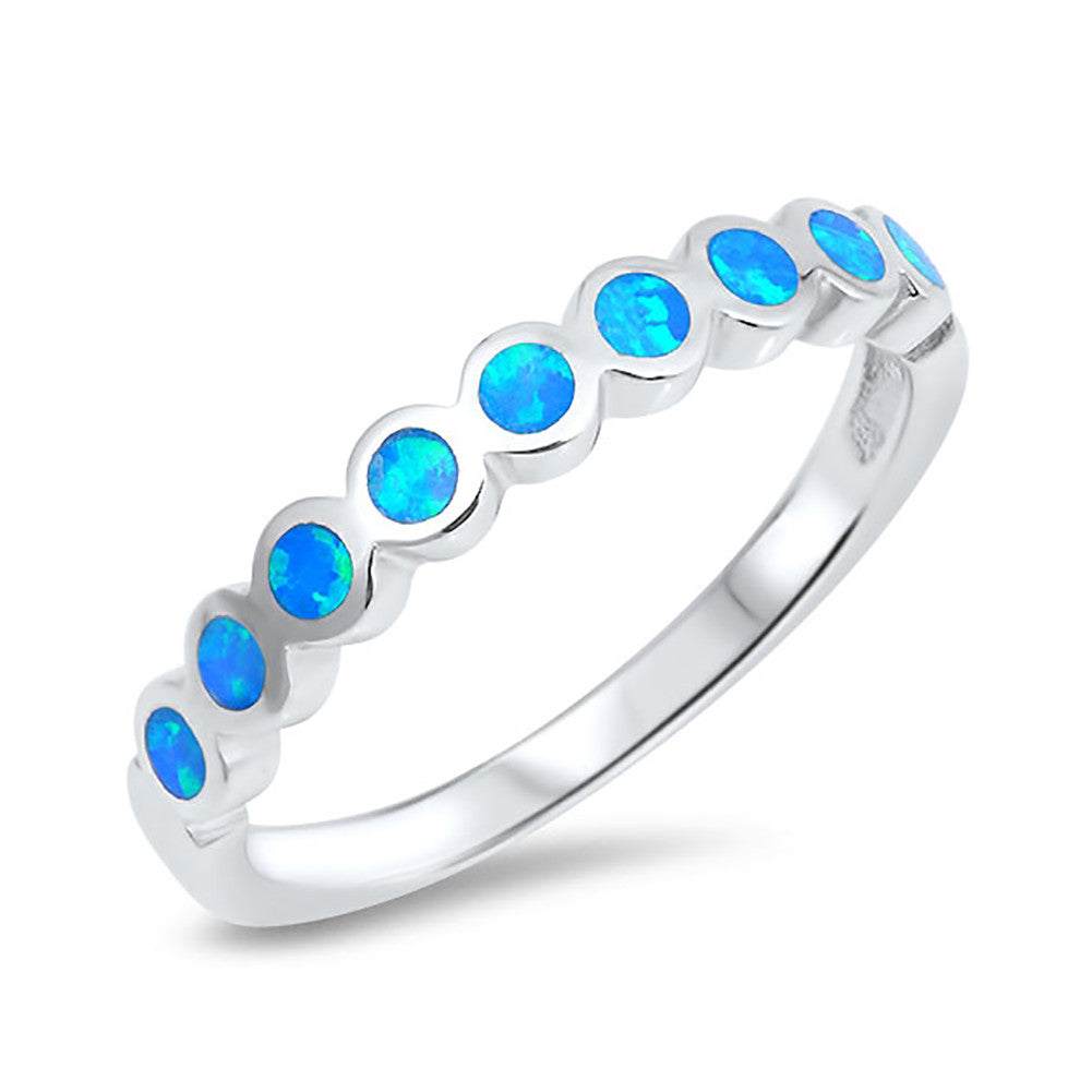 2mm Half Eternity Band Ring Lab Created Opal 925 Sterling Silver Choose Color - Blue Apple Jewelry
