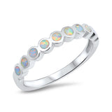 2mm Half Eternity Band Ring Lab Created Opal 925 Sterling Silver Choose Color - Blue Apple Jewelry