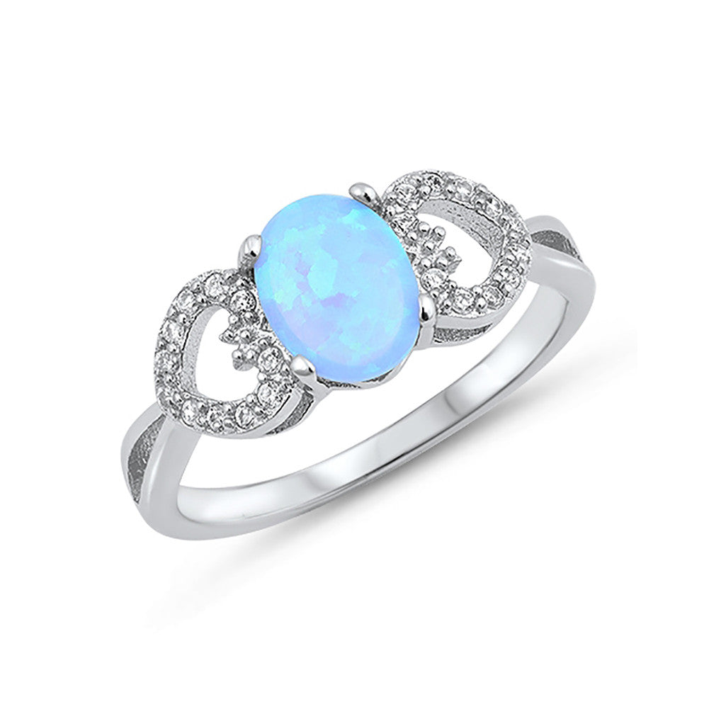 Oval Lab Created Opal Round Cubic Zirconia Heart Accent 925 Sterling Silver Choose Color - Blue Apple Jewelry
