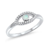 Evil Eye Ring Round Lab Created Opal Round Cubic Zirconia 925 Sterling Silver Choose Color - Blue Apple Jewelry