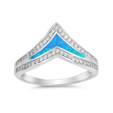 Half Eternity Chevron Midi V Ring Band Created Opal Round CZ 925 Sterling Silver Choose Color - Blue Apple Jewelry