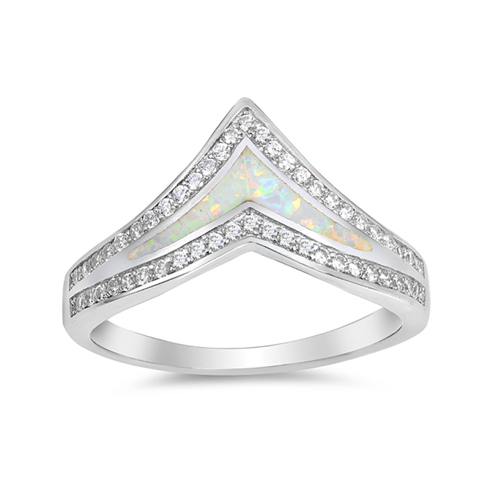 Half Eternity Chevron Midi V Ring Band Created Opal Round CZ 925 Sterling Silver Choose Color - Blue Apple Jewelry