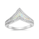 Half Eternity Chevron Midi V Ring Band Created Opal Round CZ 925 Sterling Silver Choose Color