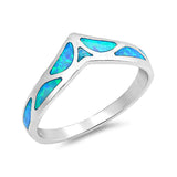 Half Eternity Chevron Midi V Ring Lab Created Opal 925 Sterling Silver Choose Color - Blue Apple Jewelry