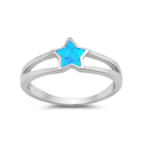 Star Ring Split Shank 925 Sterling Silver Lab Created Opal