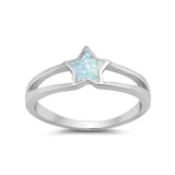 Star Ring Split Shank 925 Sterling Silver Lab Created Opal Choose Color - Blue Apple Jewelry