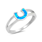 Horseshoe Ring 925 Sterling Silver Lab Created Opal Horse Shoe Choose Color - Blue Apple Jewelry