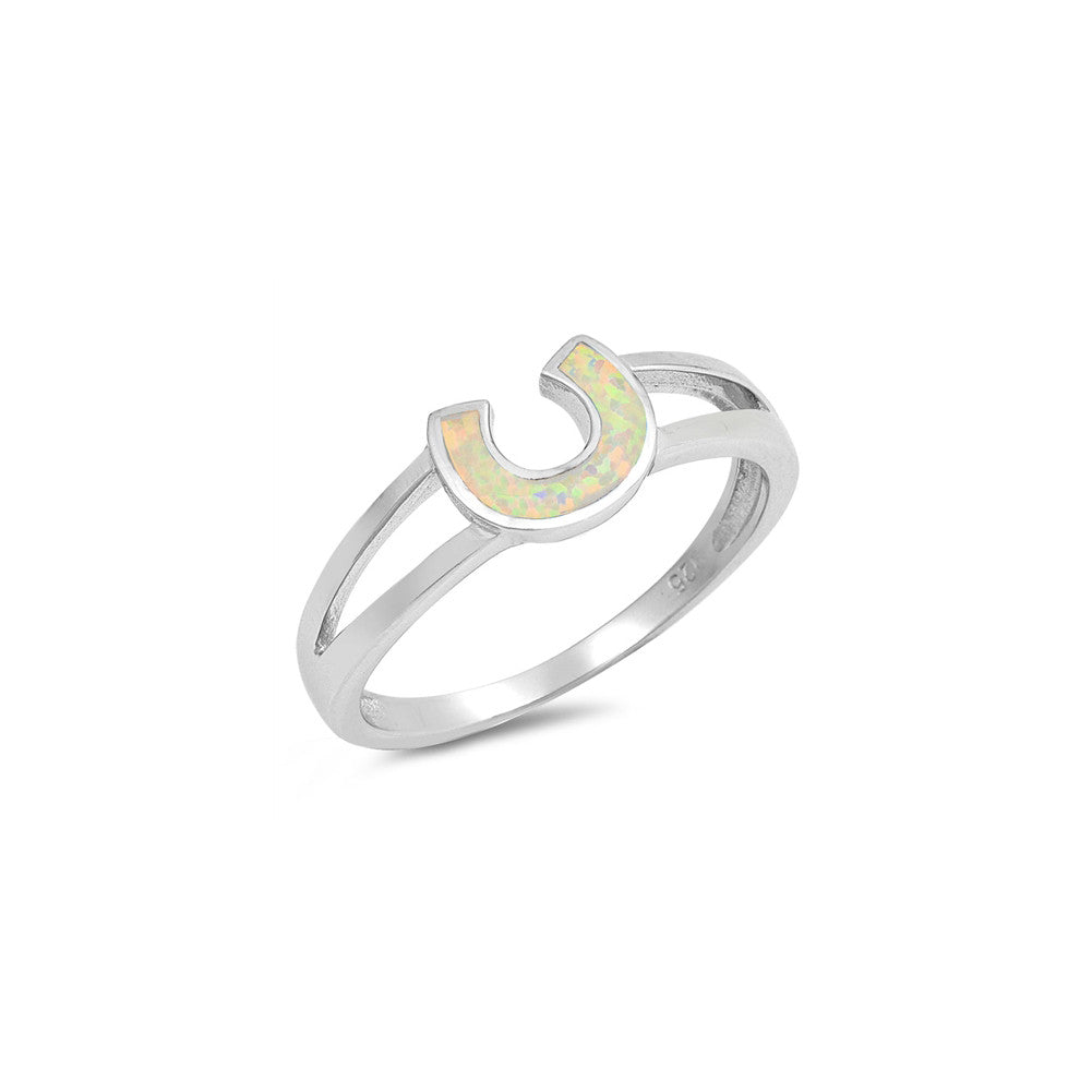 Horseshoe Ring 925 Sterling Silver Lab Created Opal Horse Shoe Choose Color - Blue Apple Jewelry