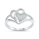 Double Heart Promise Ring Split Shank Lab Created Opal 925 Sterling Silver Choose Color - Blue Apple Jewelry