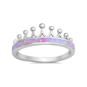 Crown Ring Half Eternity Lab Created Opal 925 Sterling Silver Choose Color - Blue Apple Jewelry