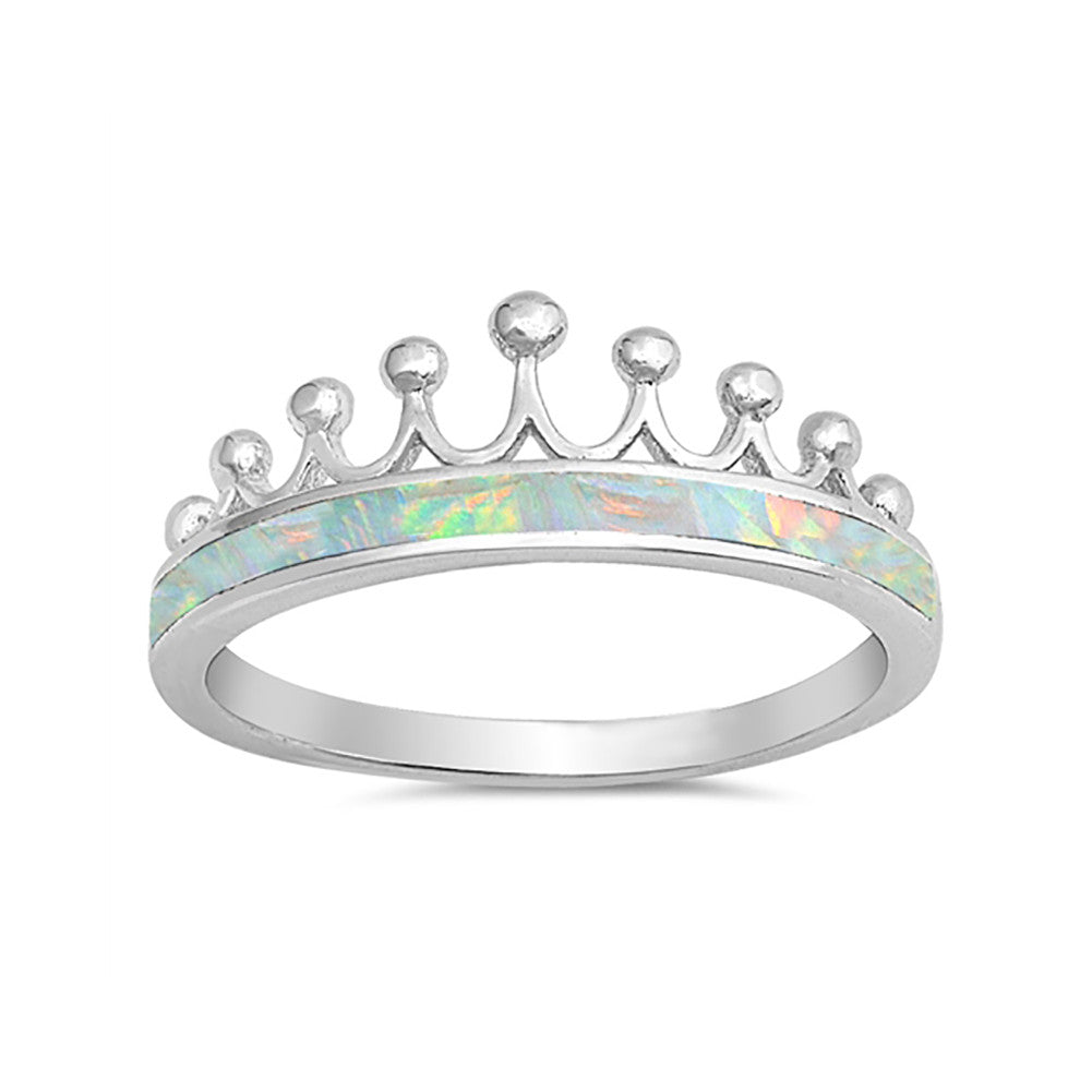 Crown Ring Half Eternity Lab Created Opal 925 Sterling Silver Choose Color - Blue Apple Jewelry