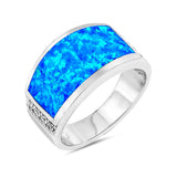 Concave Design Ring Band 925 Sterling Silver Lab Created Opal Round CZ Choose Color - Blue Apple Jewelry