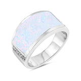 Concave Design Ring Band 925 Sterling Silver Lab Created Opal Round CZ Choose Color - Blue Apple Jewelry