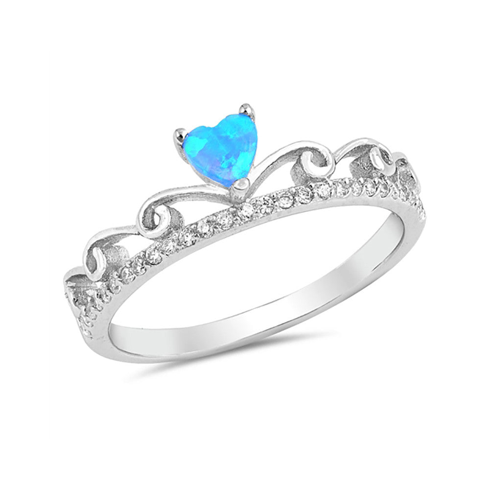 Fancy Heart Swirl Filigree Design Promise Ring Created Opal Round CZ 925 Sterling Silver Choose Color - Blue Apple Jewelry