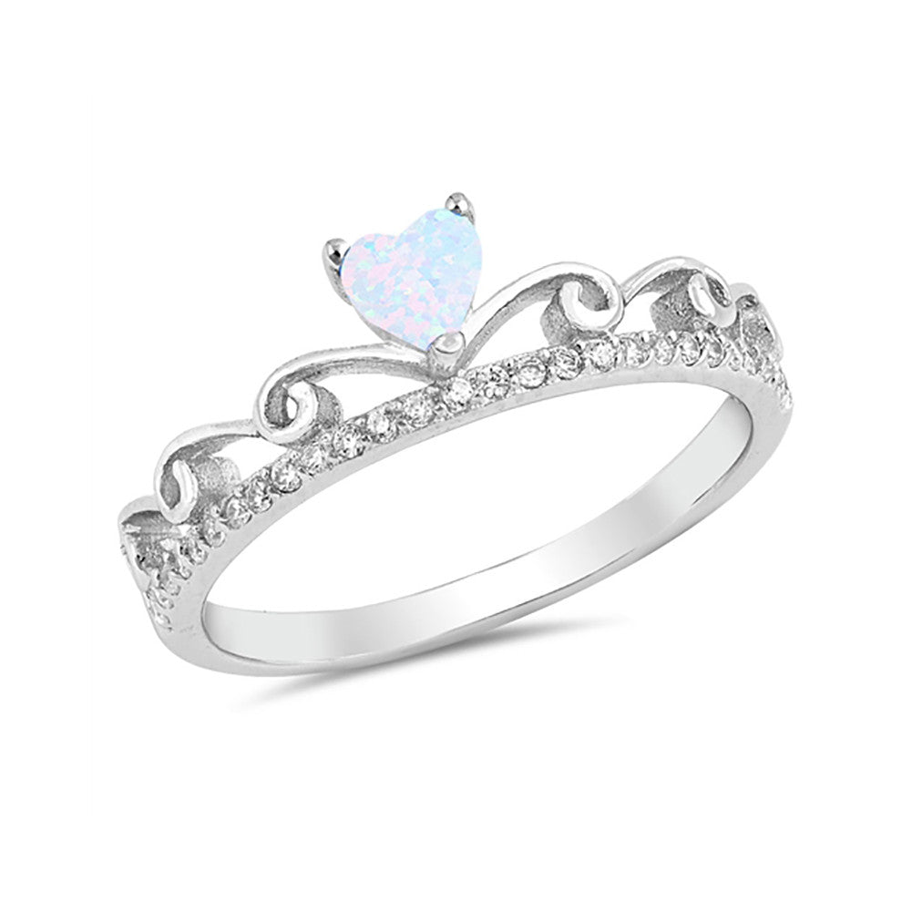 Fancy Heart Swirl Filigree Design Promise Ring Created Opal Round CZ 925 Sterling Silver Choose Color - Blue Apple Jewelry