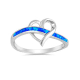 New Design Heart Promise Ring Lab Created Blue Opal 925 Sterling Silver (11mm)