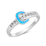 Fashion Trendy Belt Buckle Ring Lab Created Blue Opal Round CZ 925 Sterling Silver - Blue Apple Jewelry