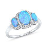Halo 3-Stone Fashion Ring Oval Lab Created Opal 925 Sterling Silver Round CZ Choose Color