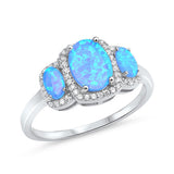 Halo 3-Stone Fashion Ring Oval Lab Created Opal 925 Sterling Silver Round CZ Choose Color - Blue Apple Jewelry