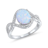 Halo Infinity Shank Fashion Ring Oval Created Opal Round CZ 925 Sterling Silver Choose Color - Blue Apple Jewelry