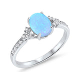Solitaire Accent Ring 925 Sterling Silver Round CZ Oval Lab Created Opal Choose Color - Blue Apple Jewelry