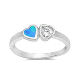 Two Heart Promise Ring Lab Created Opal 925 Sterling Silver