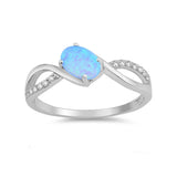 Oval Created Opal Fashion Ring Round Cubic Zirconia 925 Sterling Silver Choose Color - Blue Apple Jewelry