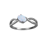 Oval Lab Created Opal Fashion Ring Round Cubic Zirconia 925 Sterling Silver Choose Color