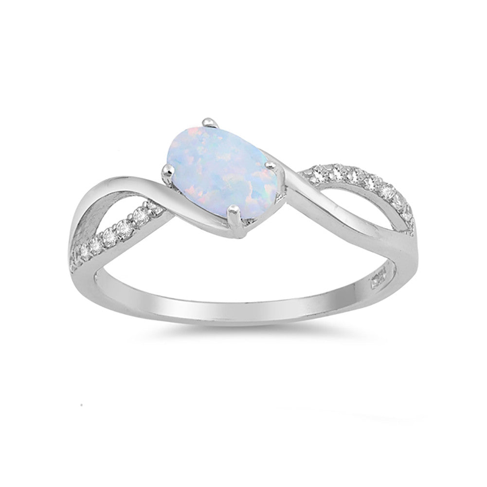 Oval Created Opal Fashion Ring Round Cubic Zirconia 925 Sterling Silver Choose Color - Blue Apple Jewelry