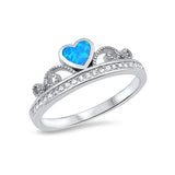 Half Eternity Heart Crown Ring 925 Sterling Silver Round CZ Choose Color - Blue Apple Jewelry