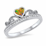 Half Eternity Heart Crown Ring Lab Created Light Blue Opal Round Cubic Zirconia 925 Sterling Silver Choose Color