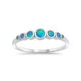 4mm Half Eternity Band Ring Round Lab Created Opal 925 Sterling Silver Choose Color - Blue Apple Jewelry